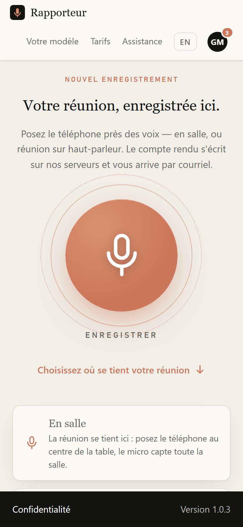 L'application, à l'ouverture