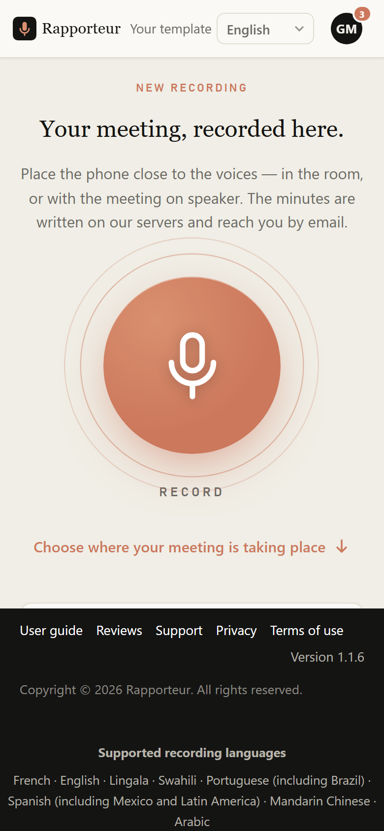 The app, as it opens