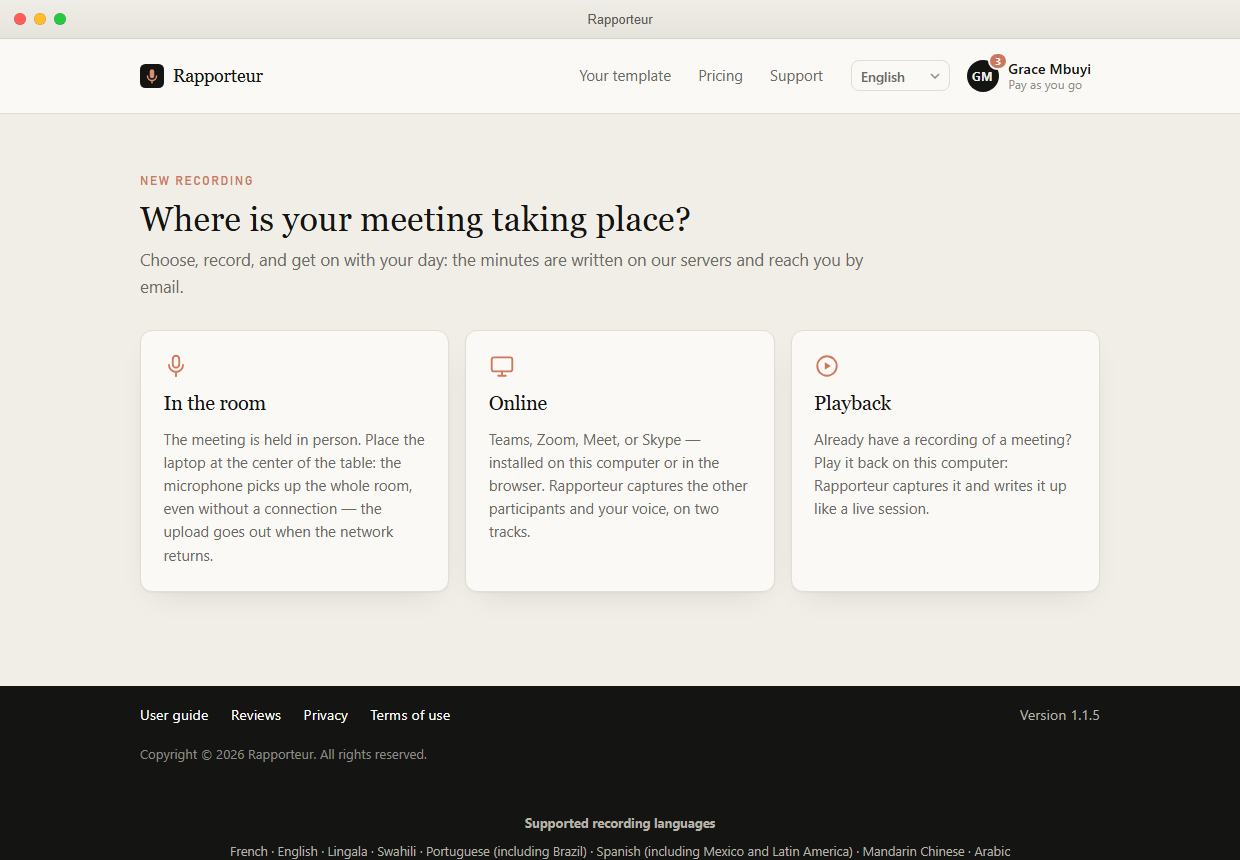 The app, as it opens