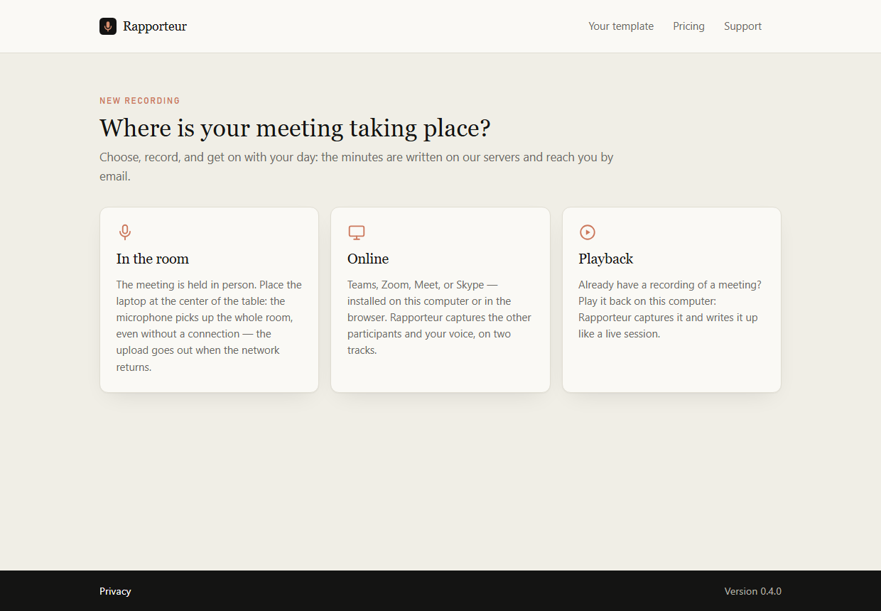 The app, as it opens